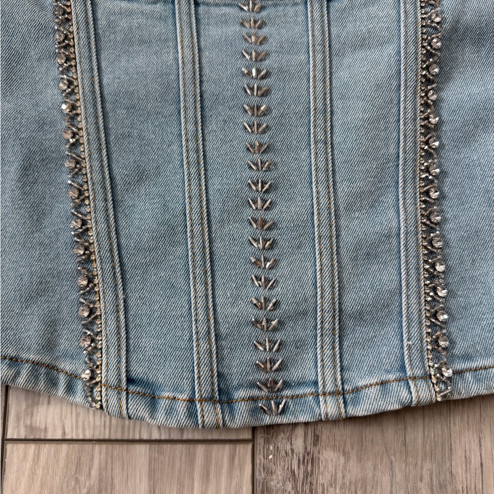 NWT POL Rhinestone Denim Corset Cropped Tank Top size Medium - Picture 8 of 11
